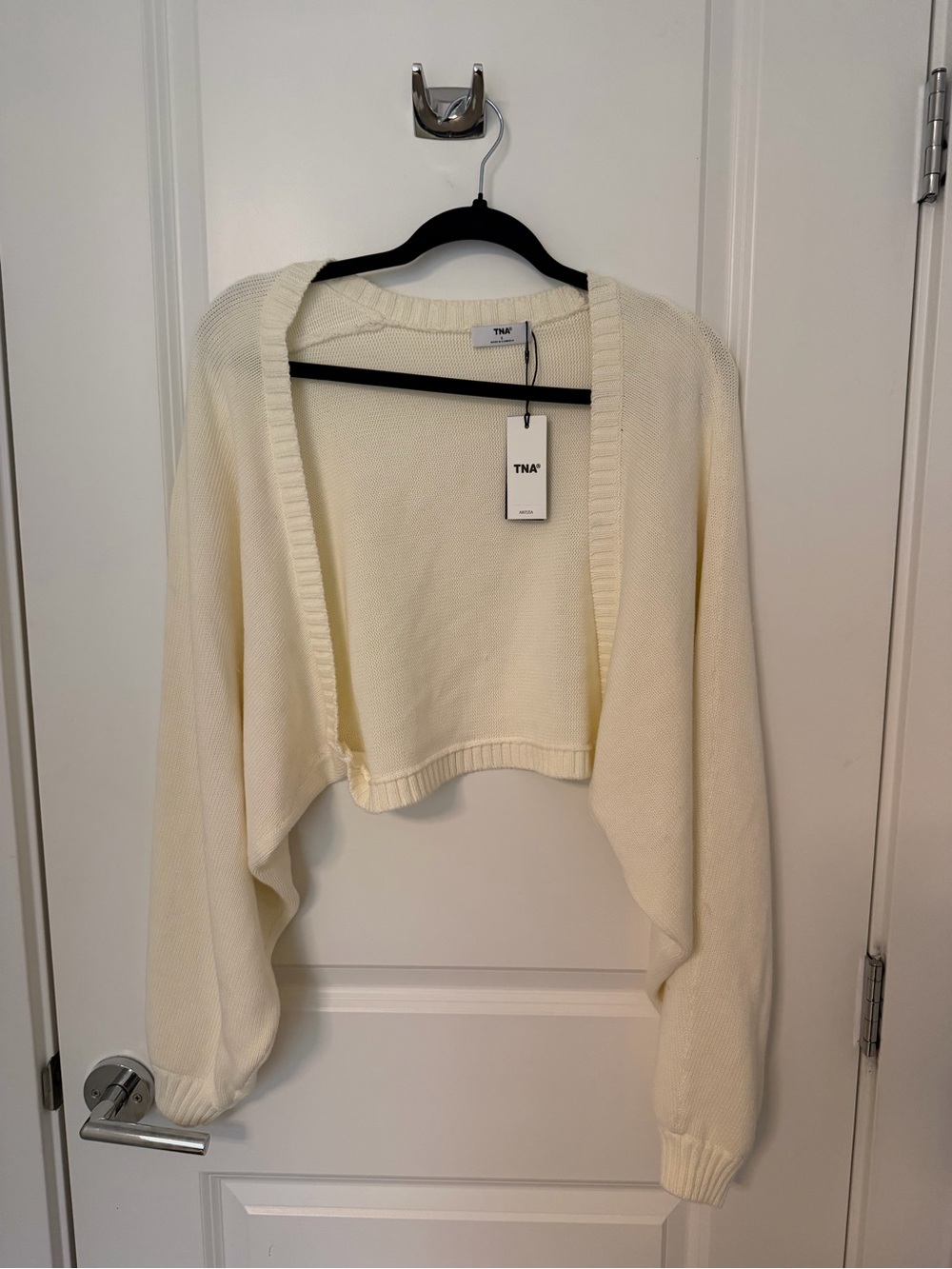 TNA Cropped Open-Front Knit Cardigan - Cream